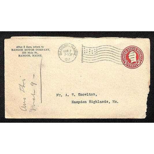 Bangor, ME Bangor Motor Company 1917 Advertising Cover Envelope