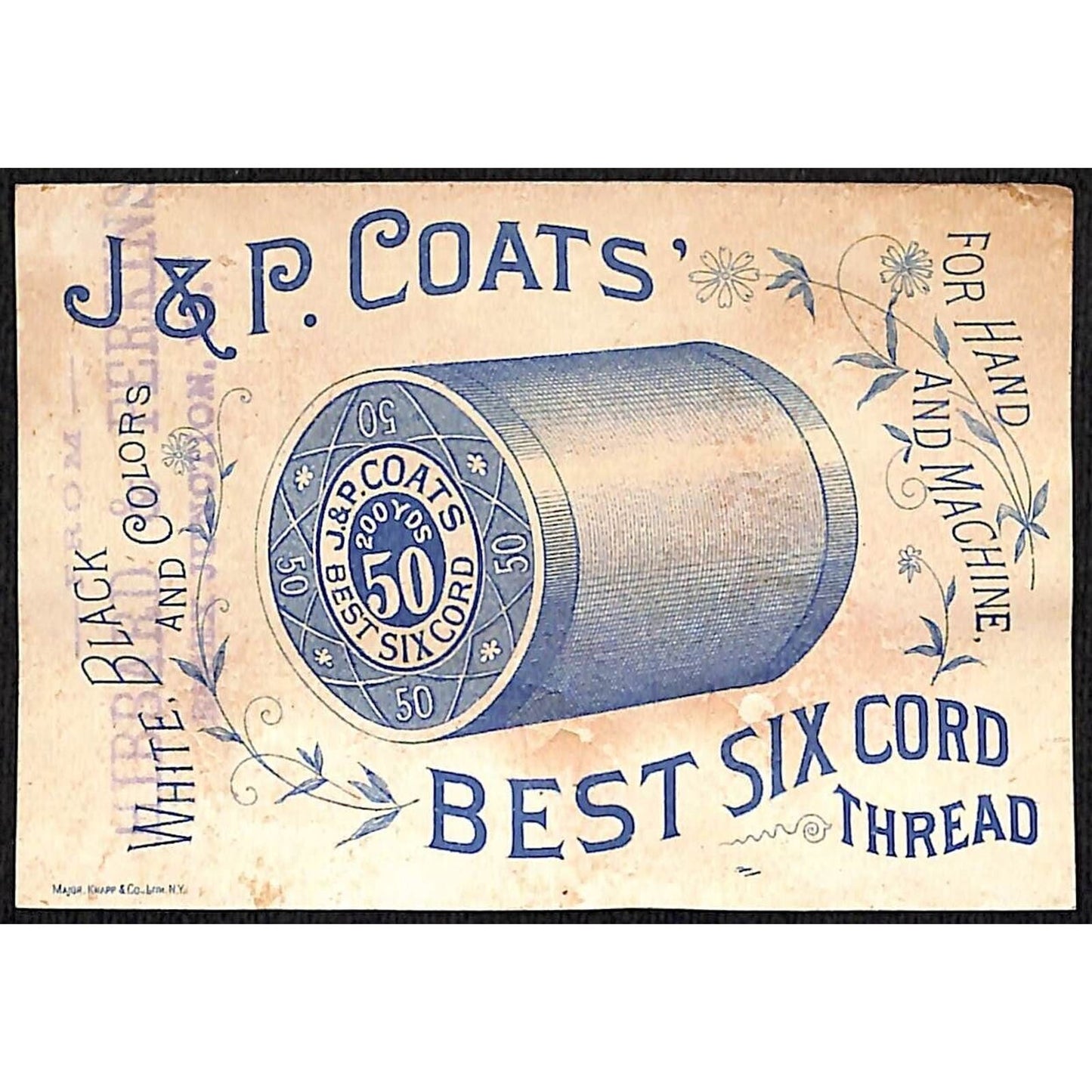 J.P. Coats Thread Victorian Trade Card Girl with Unusual Hat / Cap - Trimmed