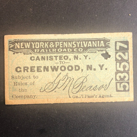 New York & Pennsylvania Railroad July 11 1917 Greenwood, NY Ticket #53527