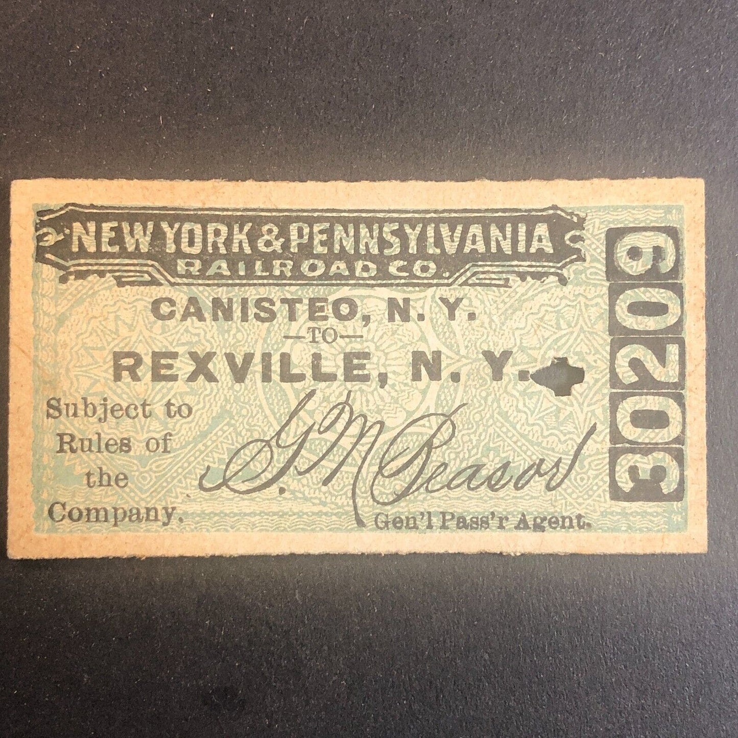 New York & Pennsylvania Railroad July 6 1917 Rexville, NY Ticket #30209