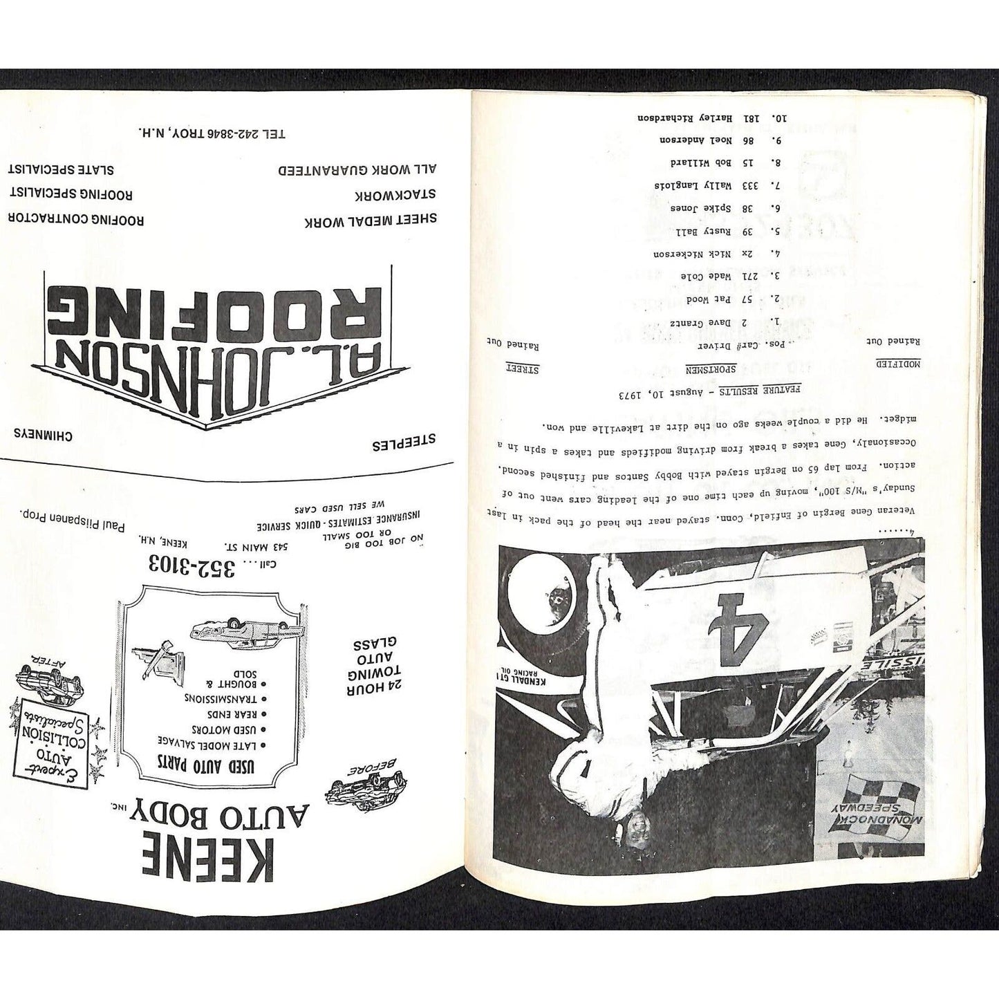 Monadnock Speedway Auto Racing Program Winchester, NH 8/17 1973 14pp* Scarce
