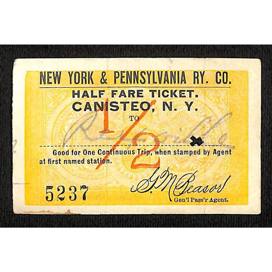 New York & Pennsylvania Railroad RY July 19 1917 Rexville Ticket #5237