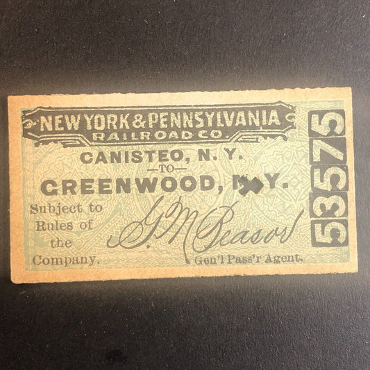 New York & Pennsylvania Railroad July 19 1917 Greenwood, NY Ticket #53575