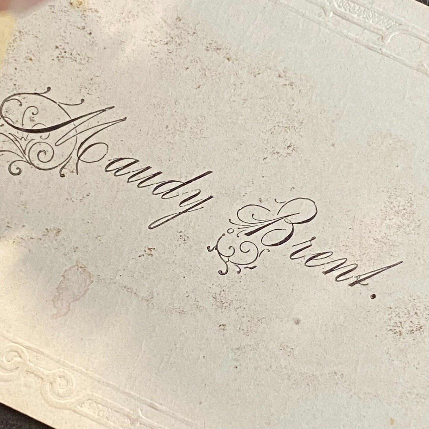 "Mandy Brant" Victorian Hidden Name Card "Untroubled Be Thy Days!" Floral