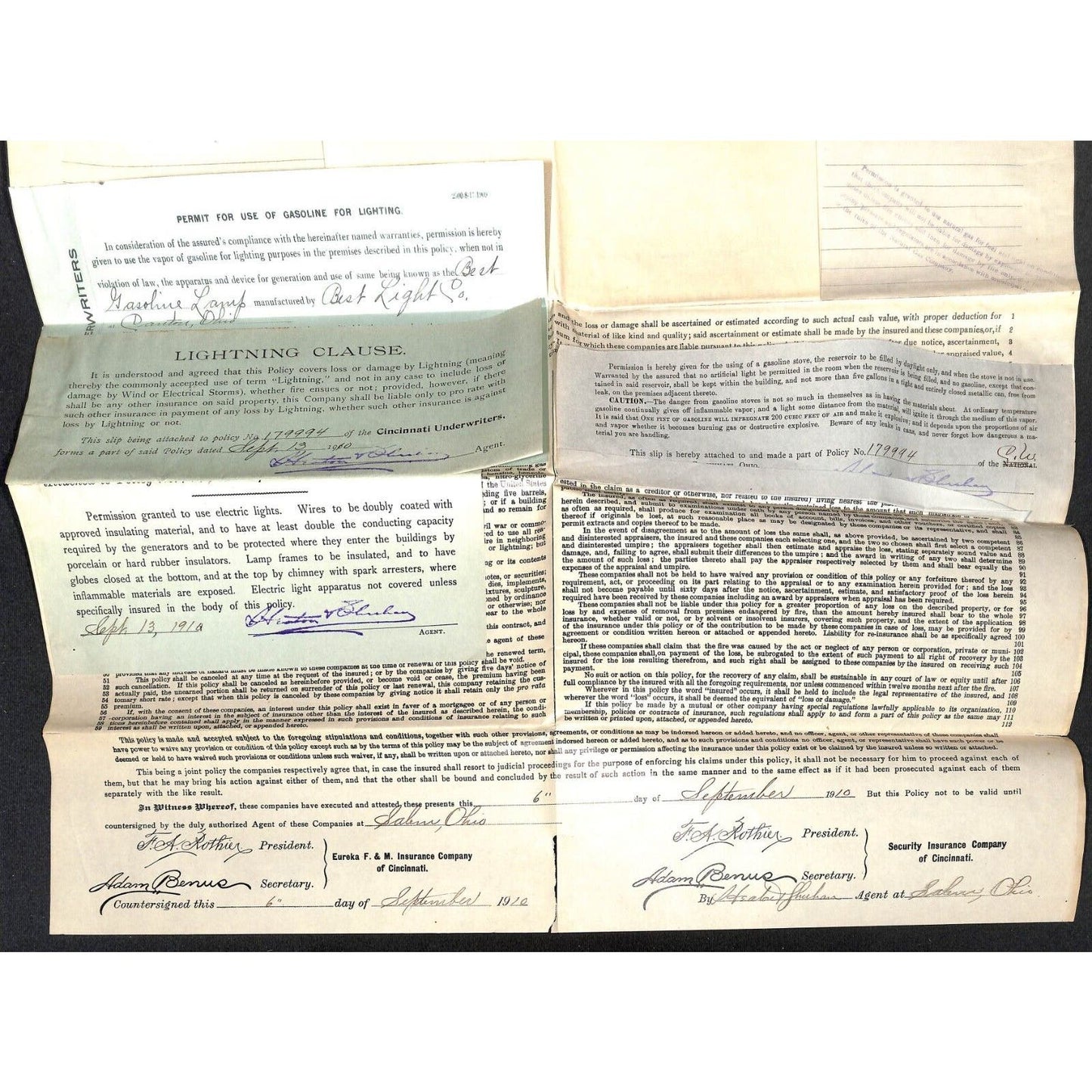 Eureka Fire & Marine Insurance Samuel Wang Co* North Georgetown 1911 Policy