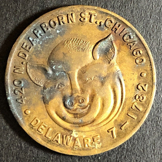 Gus' Steak House Chicago Funny Pig Heads / Tails Trade Token 26mm c1964 Scarce