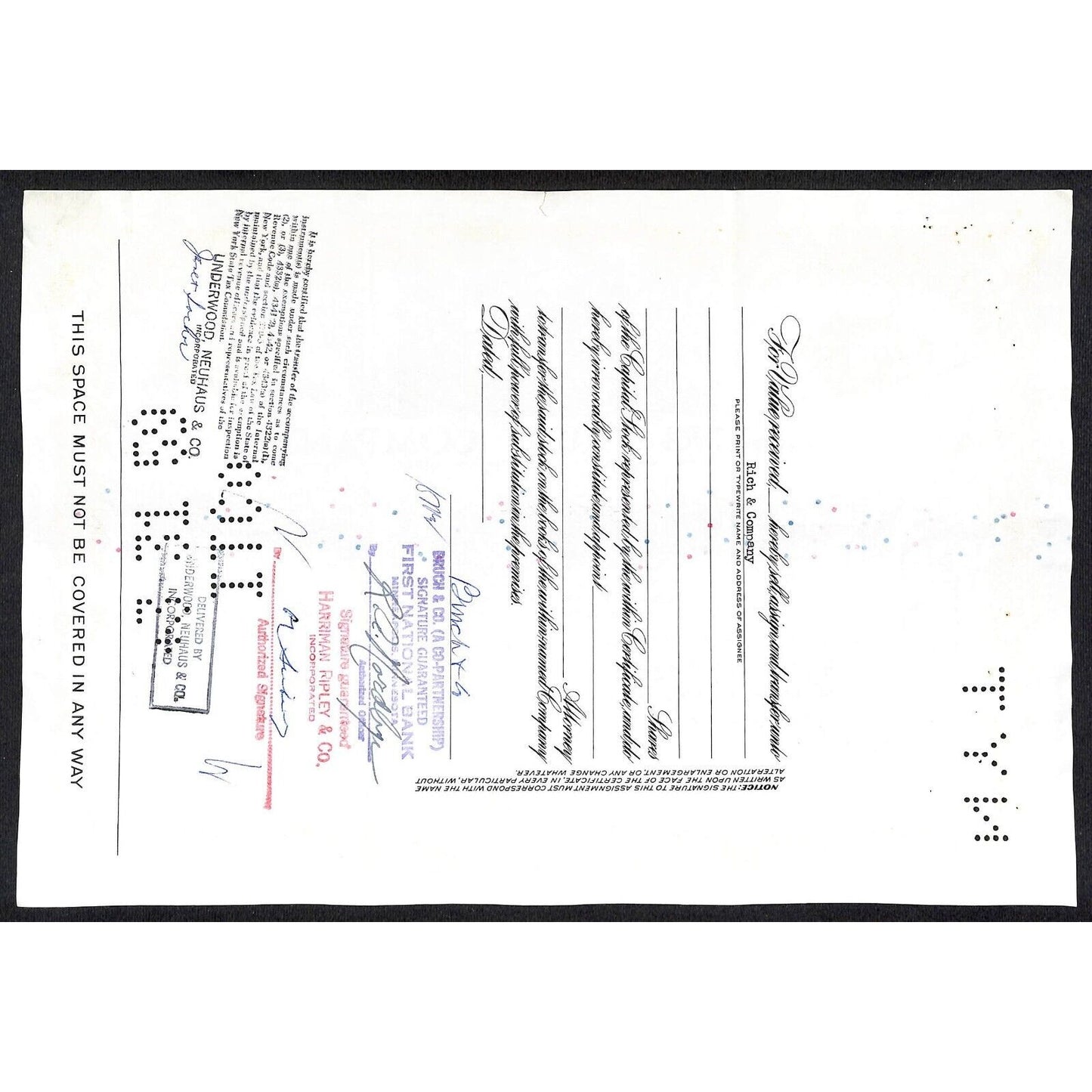 Irving Trust Company NY 1958 Stock Certificate to: Bruch & Co. #159646