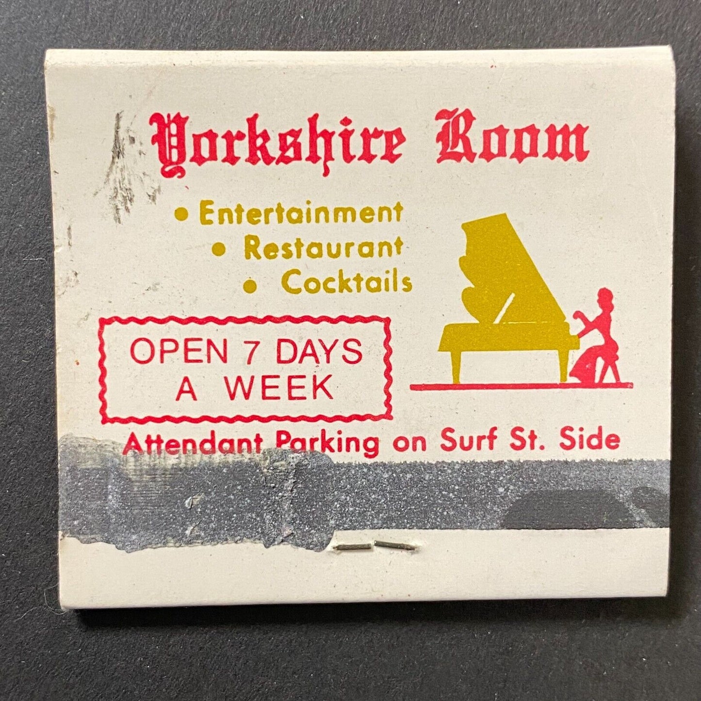 Yorkshire Room Restaurant Chicago Full Matchbook Piano Art c1974-80's