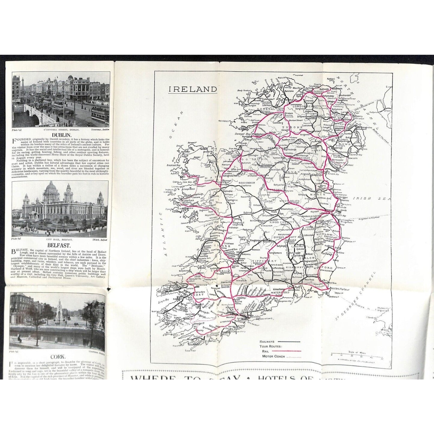 1932 Routes to Ireland 19" x 26" Single Sheet Travel Brochure w/ Map Scarce
