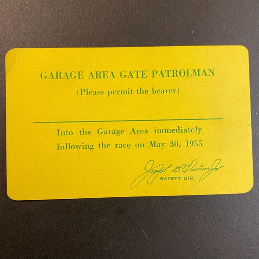 1955 After Race Garage Area Gate Patrolman Pass / ID Card - Scarce
