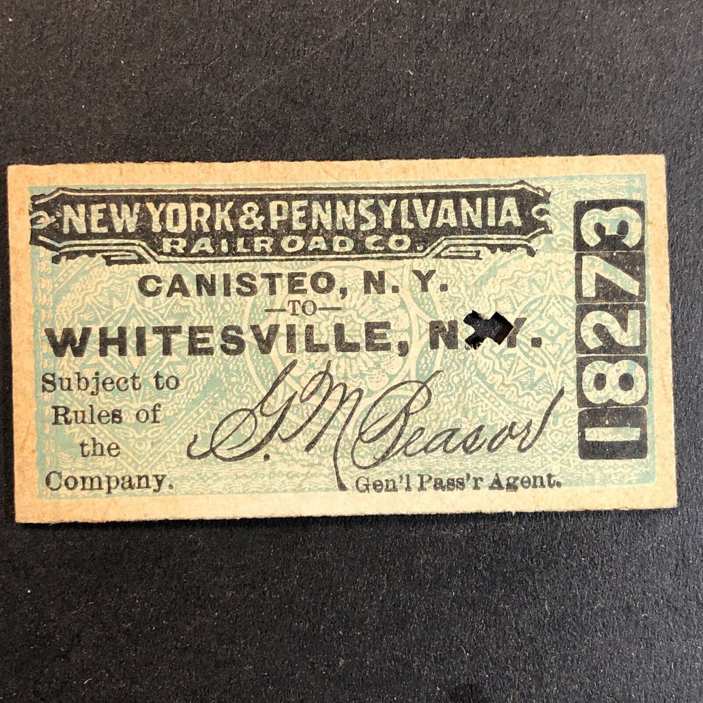 New York & Pennsylvania Railroad July 21 1917 Whitesville, NY Ticket #18273