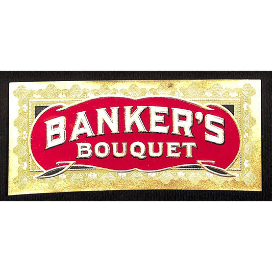Banker's Bouquet Cigar Box Label Embossed 2 1/4" x 5" Gilt VGC
