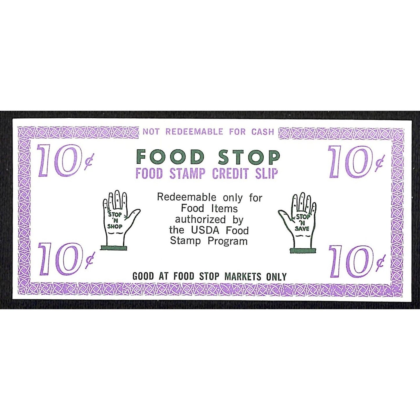 Food Stop Market NYC 10c Food Coupon Credit Slip Food Stamp c1965-79 VG