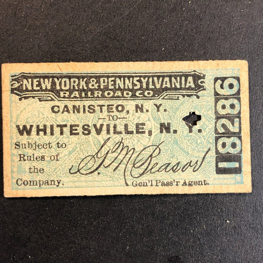 New York & Pennsylvania Railroad July 27 1917 Whitesville, NY Ticket #18286