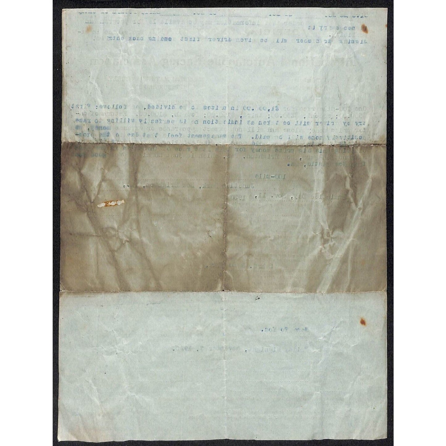 1939 IARA Official Entry Blank for Auto Racing at Junction Park New Brighton, PA