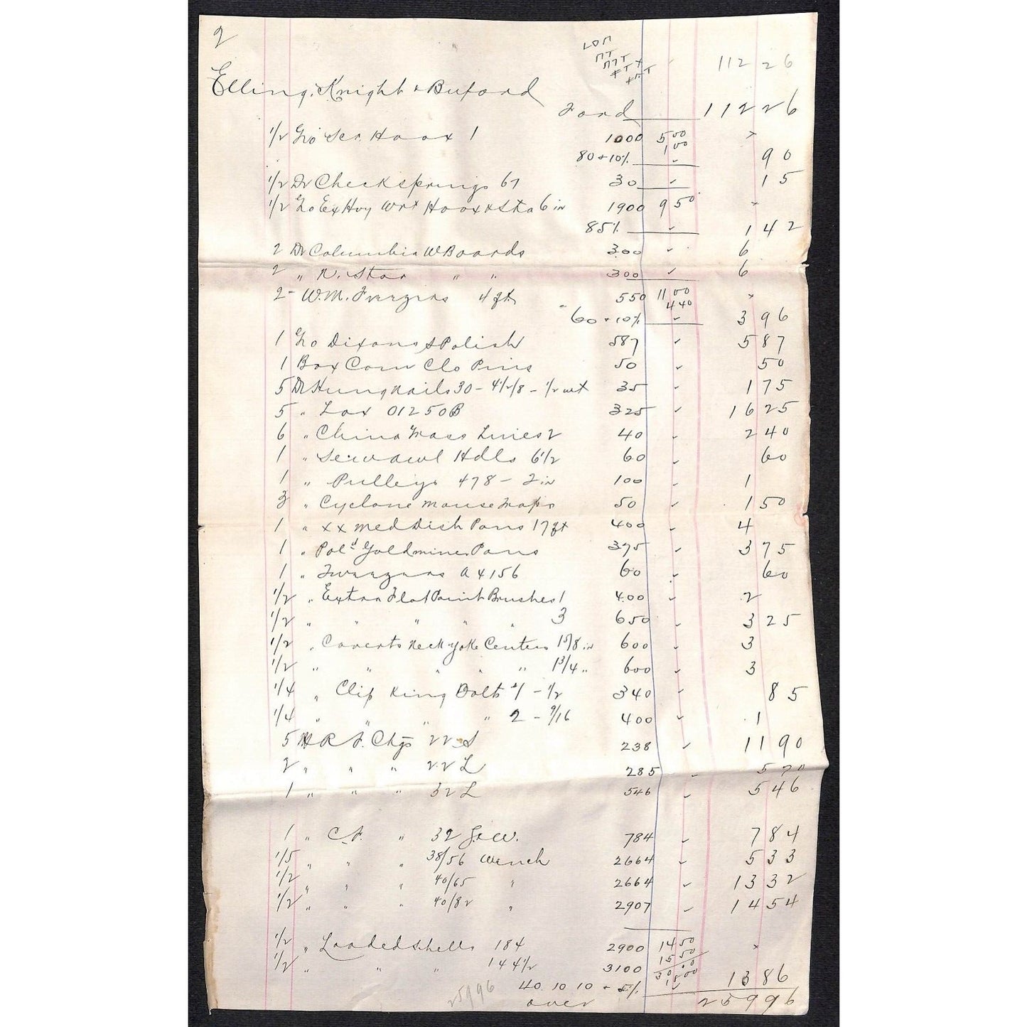 St. Louis Simmons Hardware Keen Kutter 1892 Buford Elling Billhead + Cont. Page