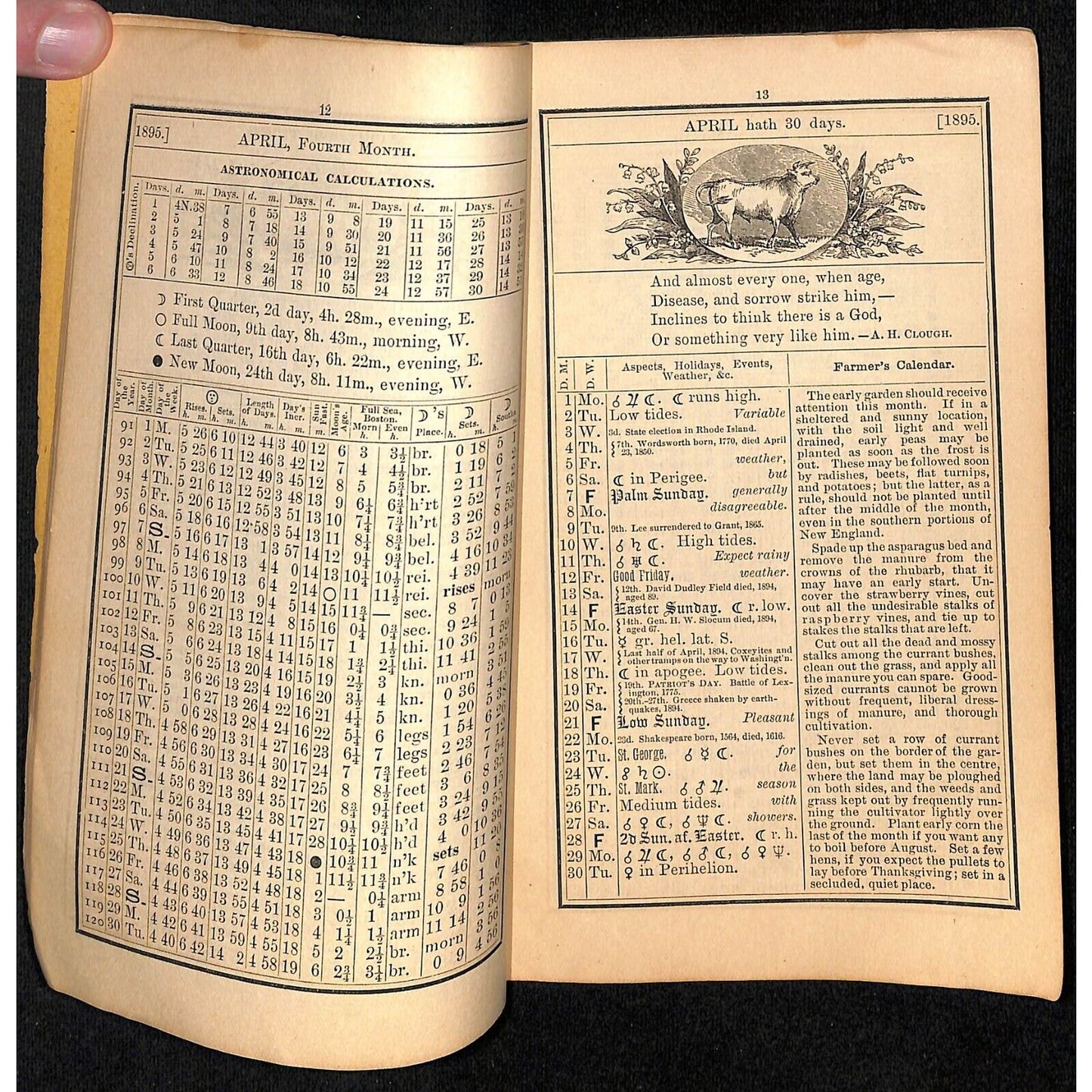 1895 Old Farmer's Almanac 48pp Geo. W. Armstrong, Boston / Arm & Hammer Ad
