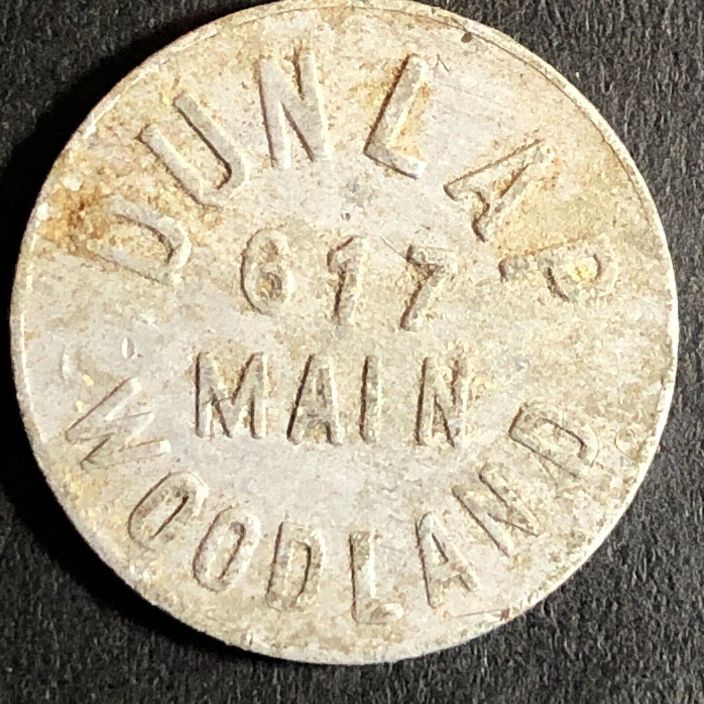 Dunlap (Charles / Cigars) Woodland CA c1920's G/F 10c Alum Trade Token 21mm