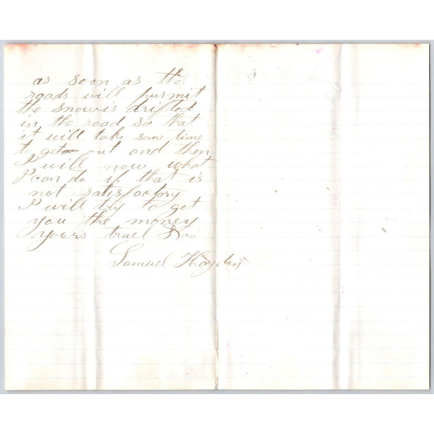 1881 ALS from Samuel Hayden to Henry Elling* re: Payment Delay & High Snow Drift