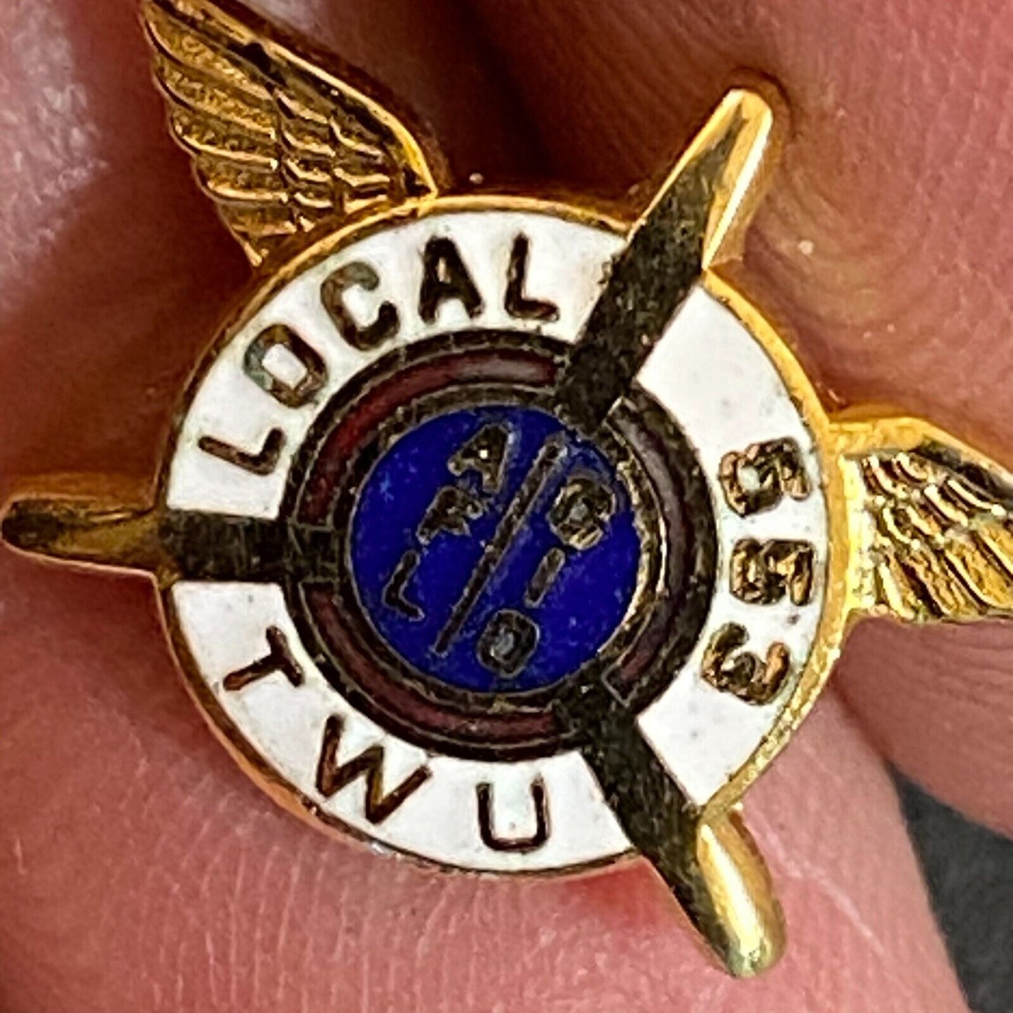 AFL CIO TWU Local 553 Color Enameled Lapel Pin Transport w/ Wings 16mm