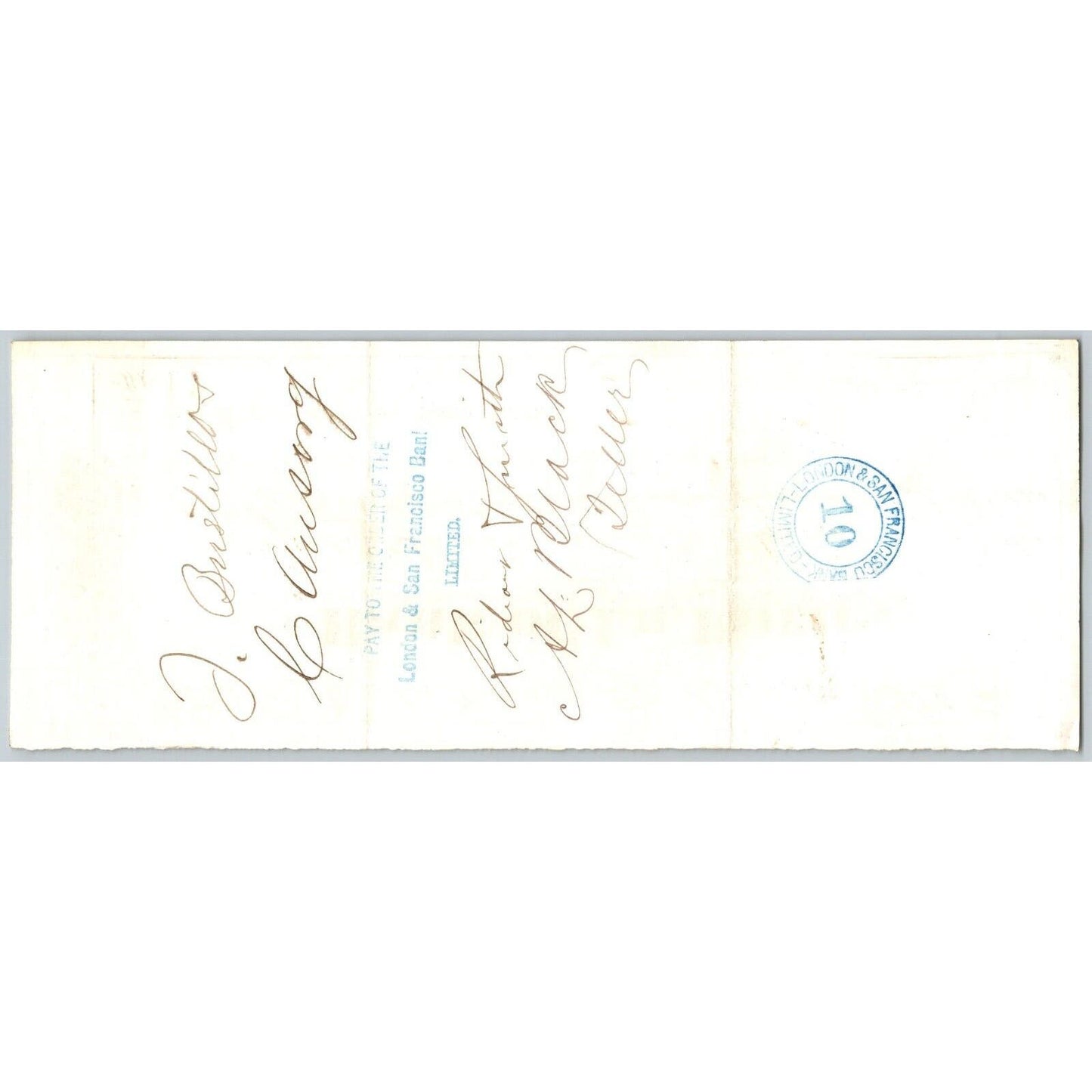 Bank of La Porte Check J. Bustillos 1877 Mining Vignette RN-G1 Rev Stamp #1929