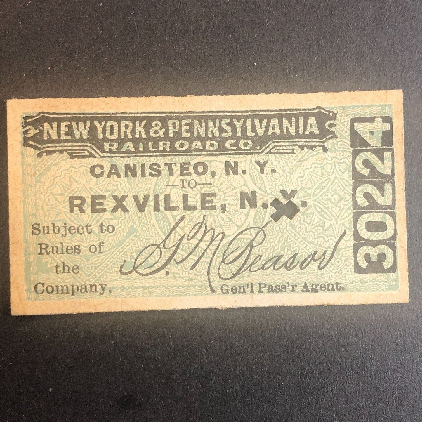 New York & Pennsylvania Railroad July 12 1917 Rexville, NY Ticket #30224