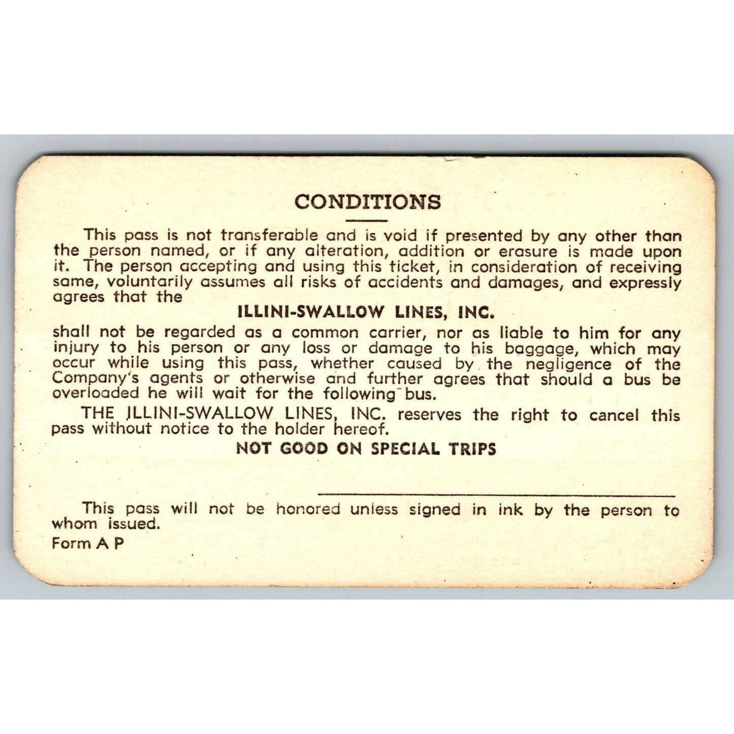 Illini-Swallow Lines Champaign, IL 1965 Annual / Yearly Bus Pass #114