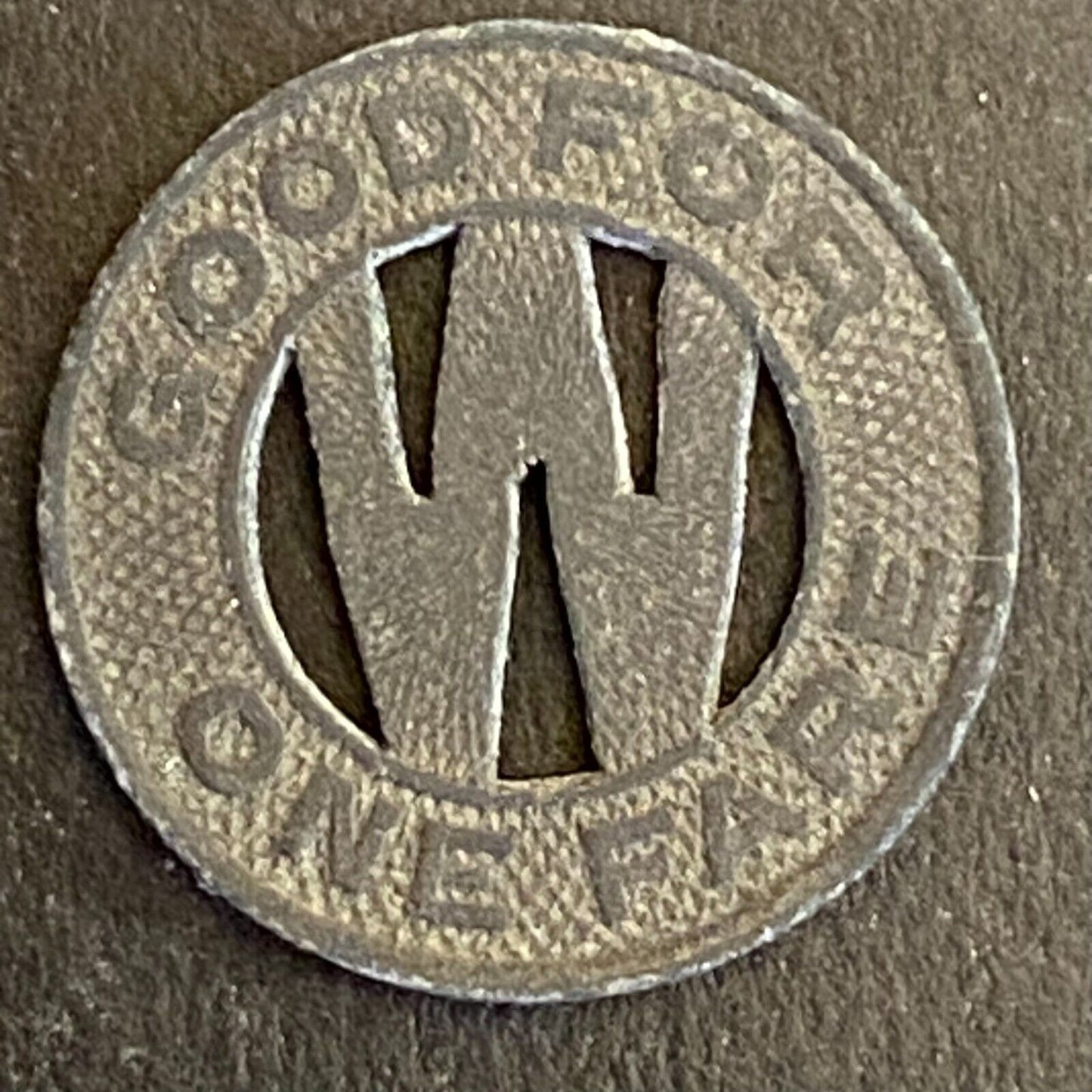 Wichita Transportation Corp. G/F One Fare Transit Token Zinc 16mm