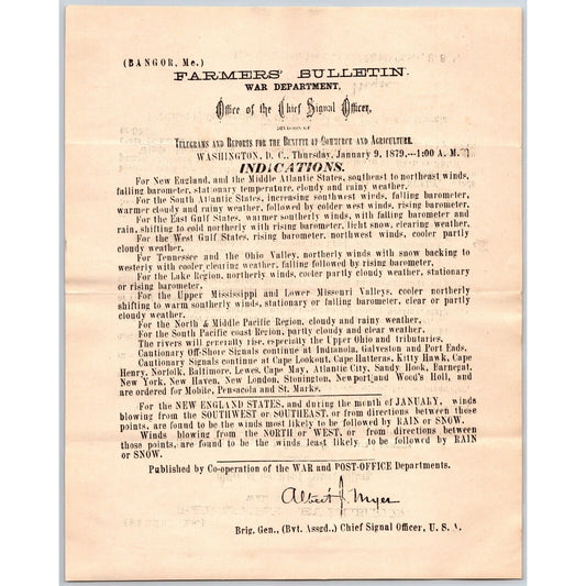 Bangor, ME Chief Signal Office, War Department Farmers' Bulletin - Jan. 9, 1879