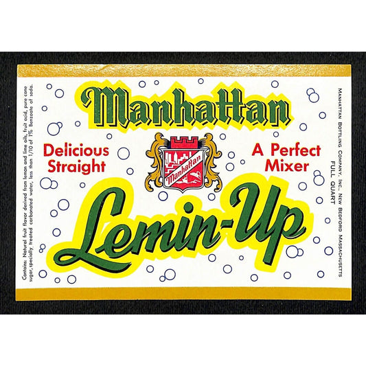 Manhattan Lemin-Up Mixer Soda Label New Bedford, MA c1960s