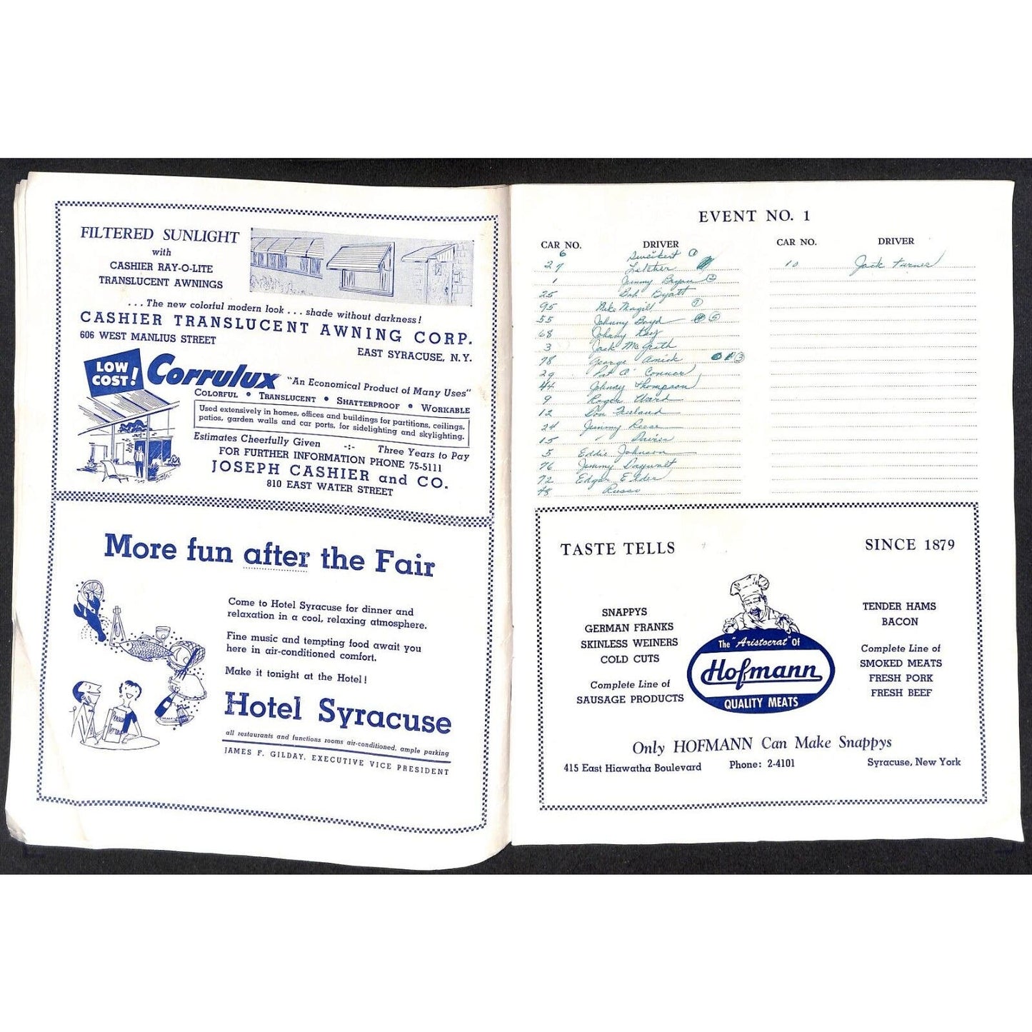 New York State Fair Auto Racing Program Stock Car Sept 1955 24pp Scarce