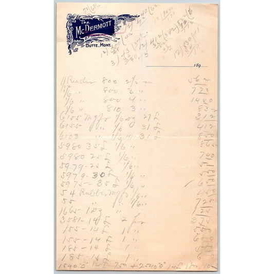 Butte, MT The McDermott (Hotel 1889-1923 - Now The Finlen) Stationary c1890's
