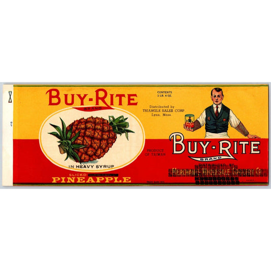 Buy-Rite Brand Sliced Pineapple Paper Can Label c1920's-30's Merchant Shop Keep