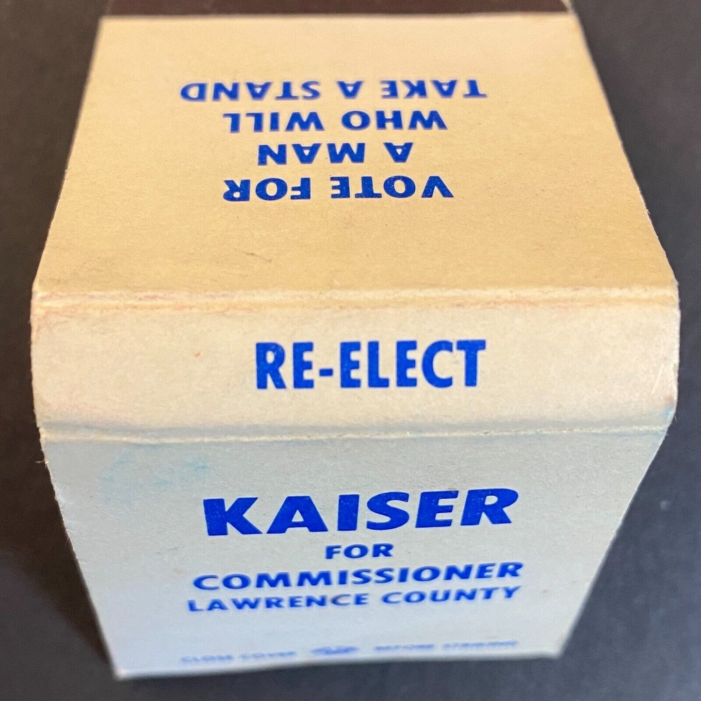 Kaiser for Commissioner Lawrence County Near Full (-2) Matchbook c1975-80 Scarce