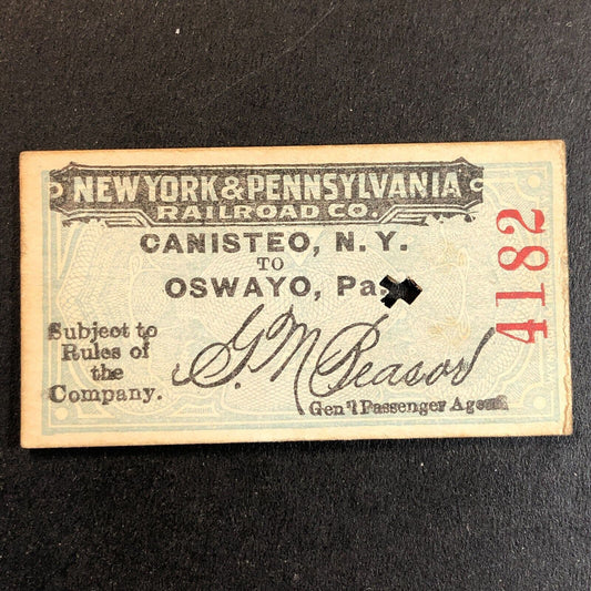 New York & Pennsylvania Railroad July 7 1917 Oswayo Ticket #4182 Scarce