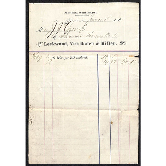 Lockwood, Van Doorn & Miller (Hardware) Cleveland 1867 Billhead Statement