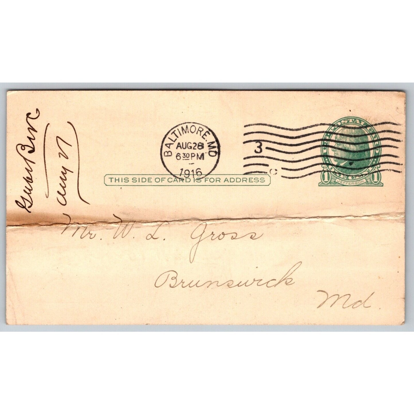 Gilbert Power Co. Baltimore, MD 1916 Payment Receipt Postcard