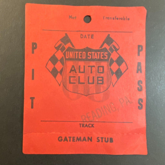 1968 Reading, PA USAC Pit Pass Auto Racing w/ Gateman Stub