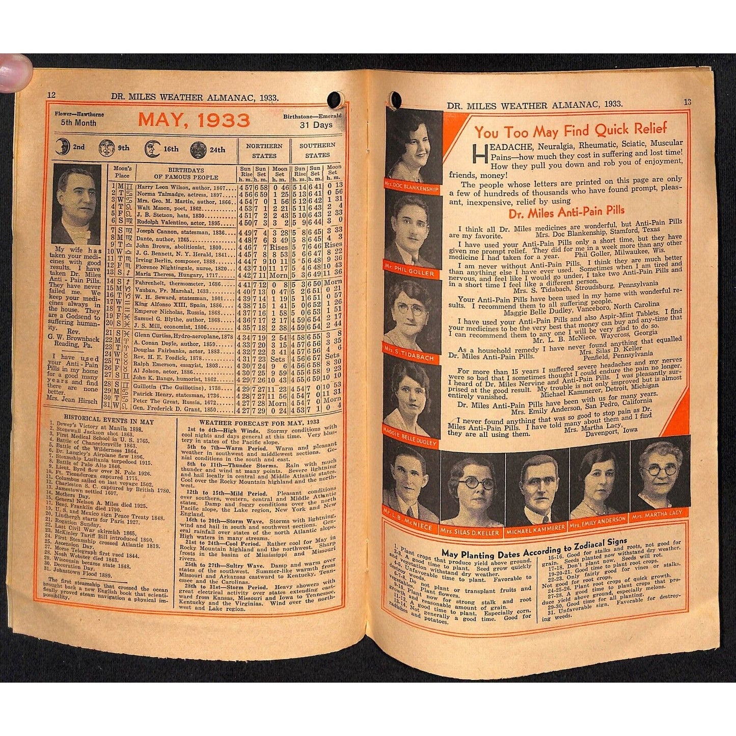 1933 Dr. Mills All Weather Almanac and Handbook 32pp & 1920 Edition in Bad Shape