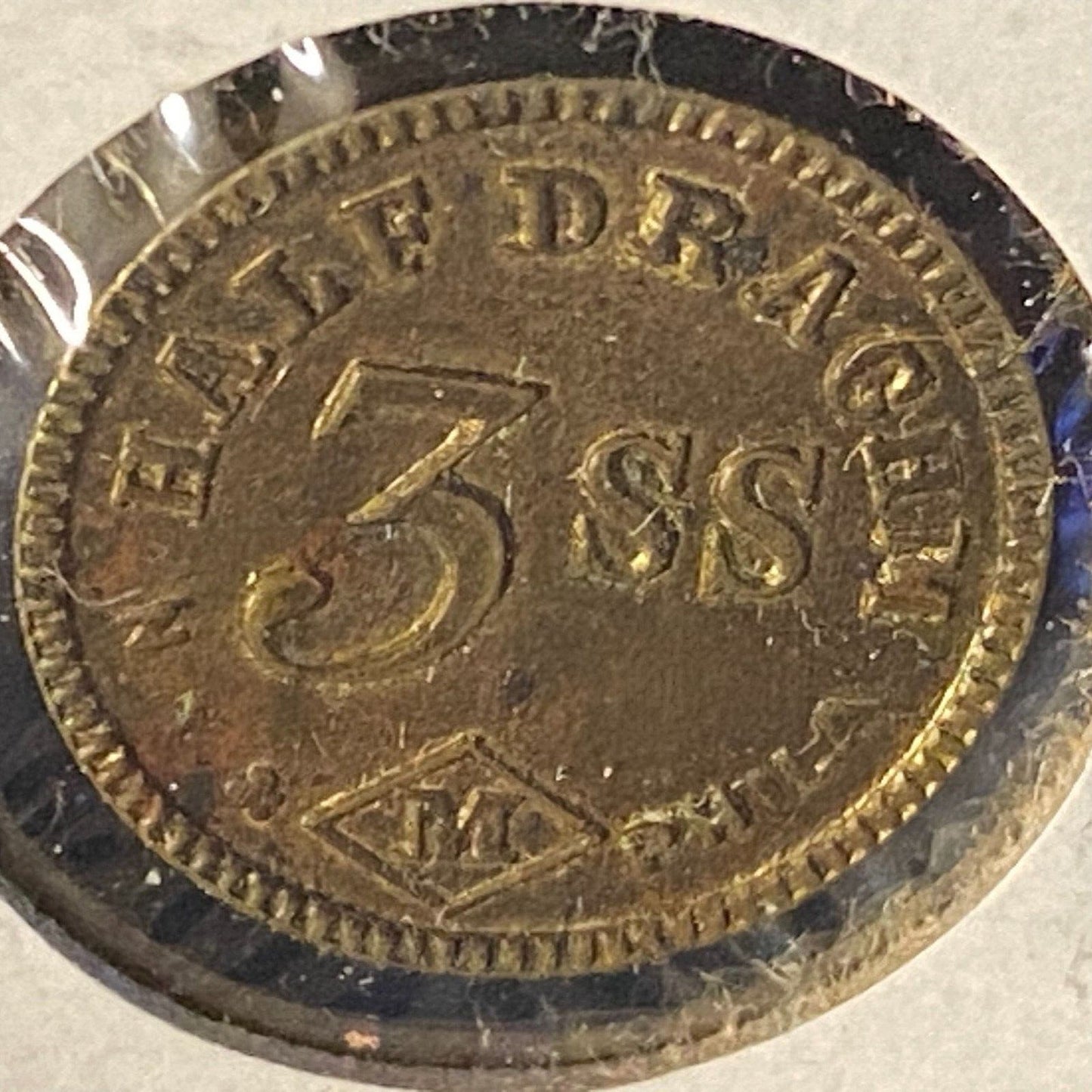 Half Drachm 3SS (John Maris) Phil. NY Apothecary Weight Brass 15mm 2g Token