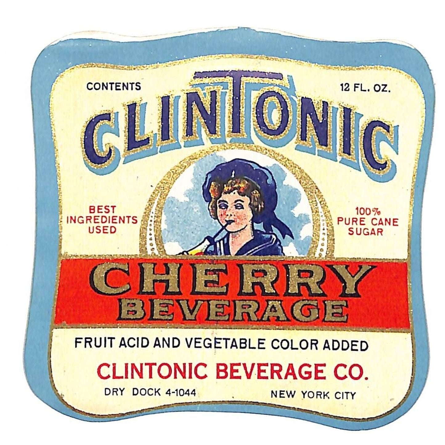 Clintonic Cherry Beverage Clintonic Beverage Co. NYC Soda Bottle Label c1950's