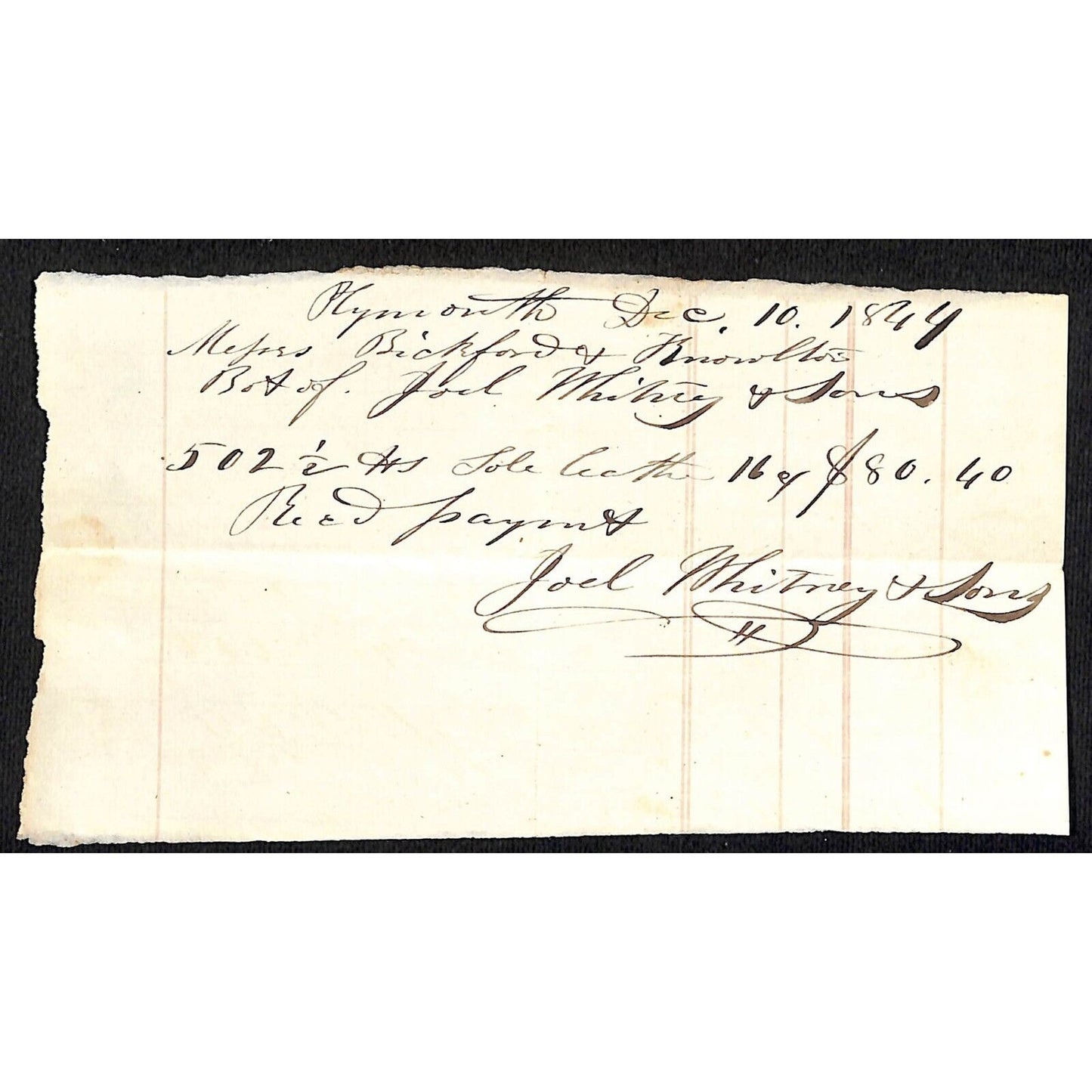 1864 Jabez Knowlton* Newburgh ME General Store J Whitney & Sons Bickford Receipt