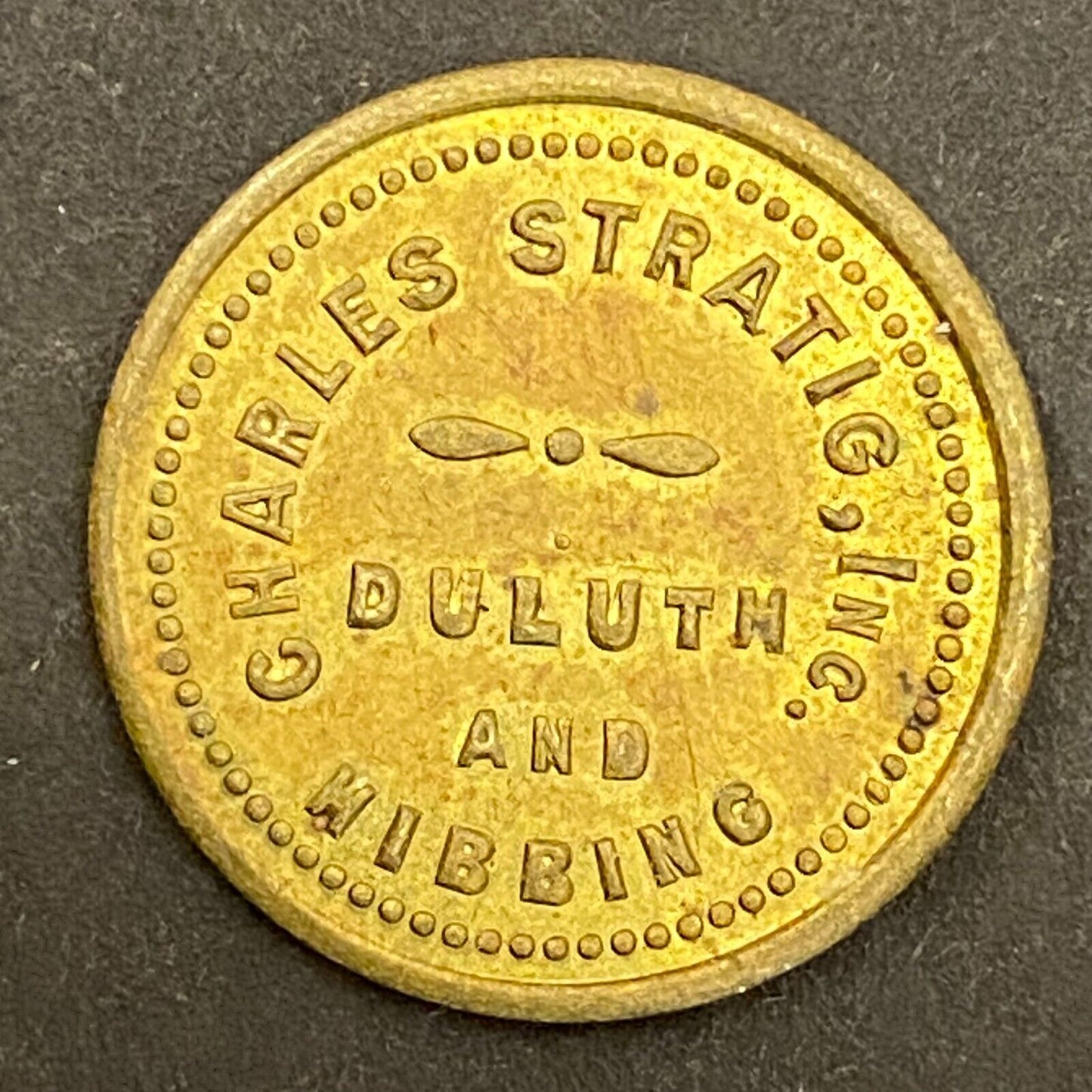 Charles Stratig Candy Store Duluth Hibbing c1921-30's G/F 5¢ Token 20mm (#2)