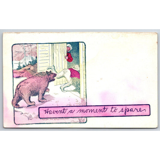 Funny Outdoors Humor Postcard c1908 Bear Chases Man Through Door