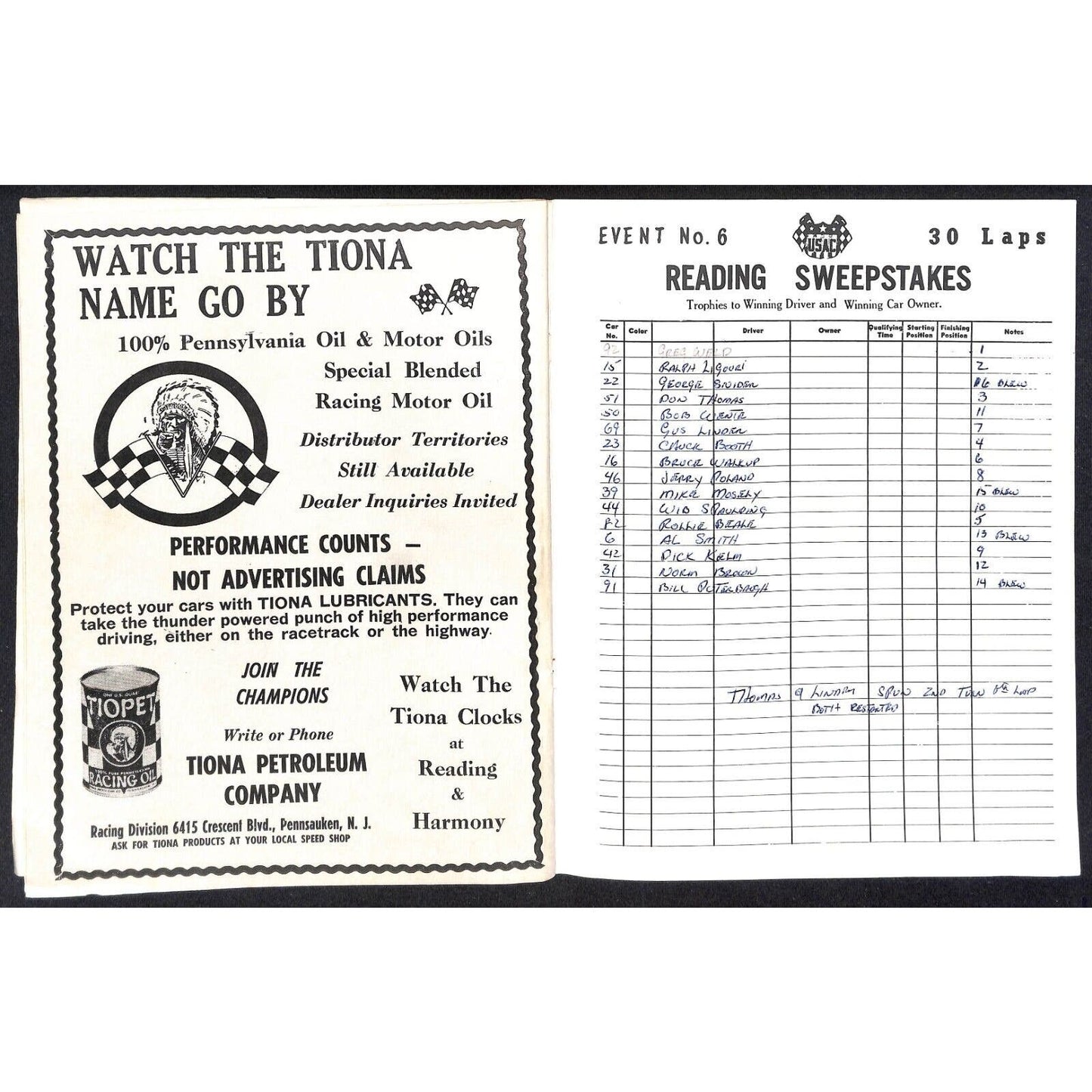 Reading Fairgrounds 1967 USAC Auto Races Program Sprint Car Greg Weld 12pp*