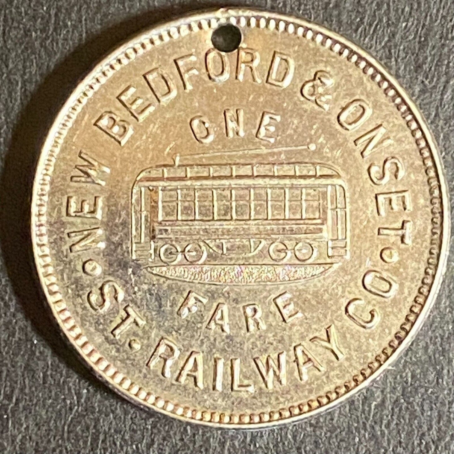 New Bedford & Onset St. Railway Co. One Fare Streetcar Token 19mm Scarce*