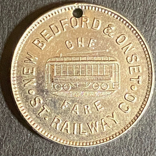 New Bedford & Onset St. Railway Co. One Fare Streetcar Token 19mm Scarce*