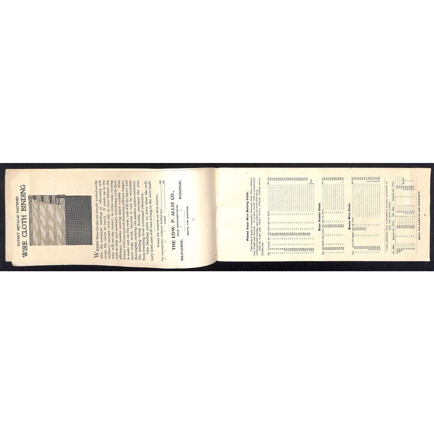 Edward. P. Allis Co. Milwaukee 1890's Wire Cloth Catalog Order Form Booklet 32pp