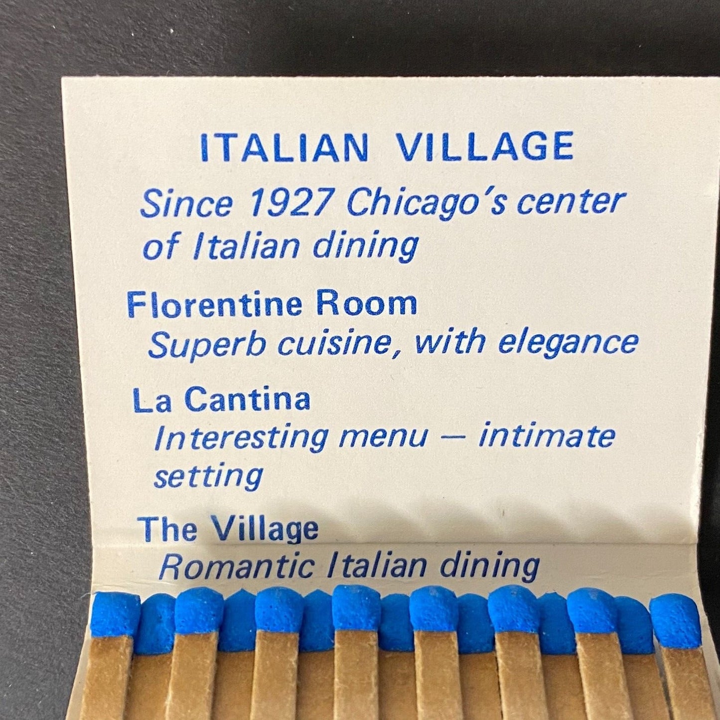 Italian Village Chicago Restaurant Group Near Full (-1) Matchbook c1974-80's