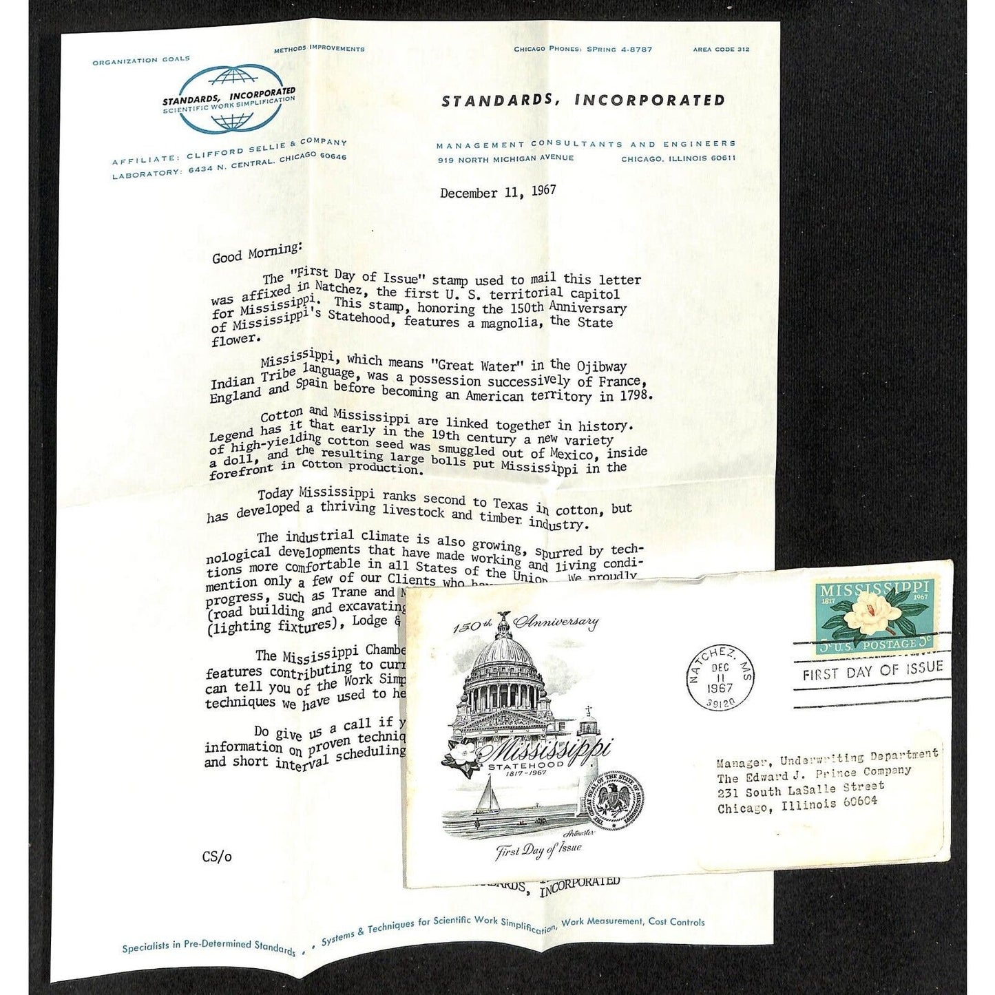 Group of 6 1967 Mississippi & George Washington First Day Covers and Contents
